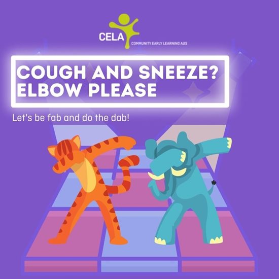 child coughing into elbow
